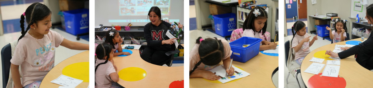 four photos of classroom learning in Miss Andreadis's class